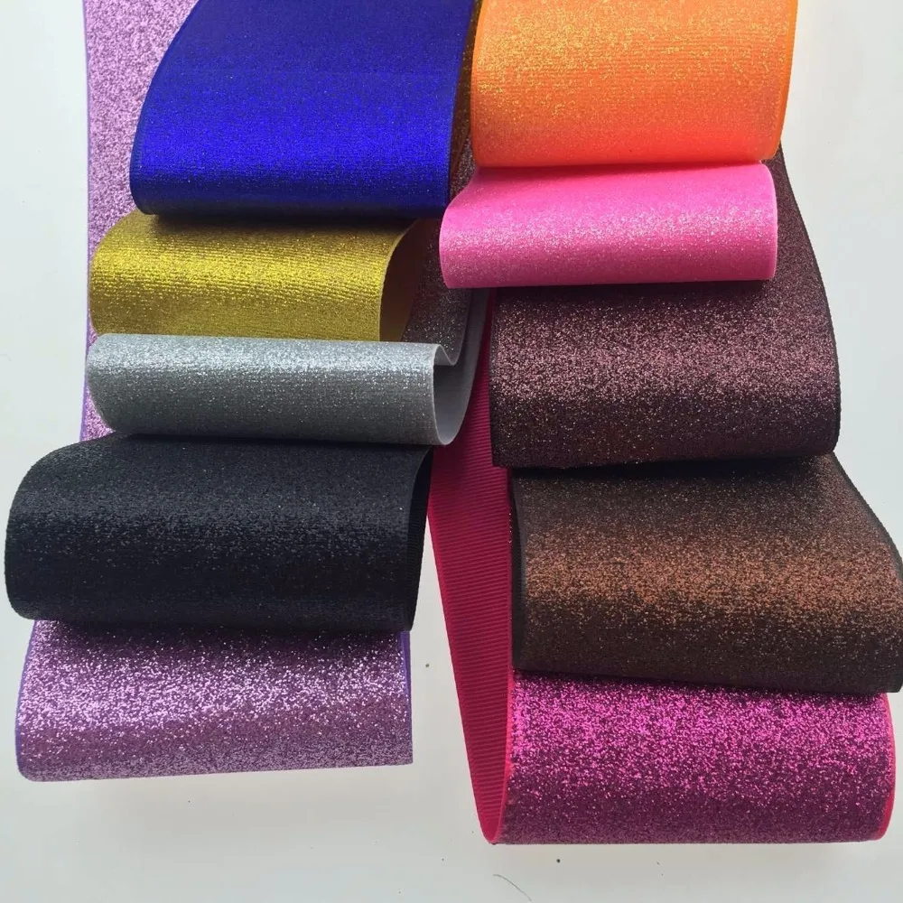 

wholesale 3" 75mm BOCA solid glitter sparkled grosgrain ribbon More than 20 colors for choose