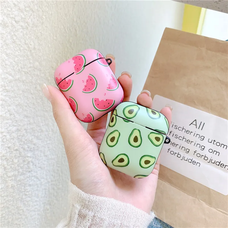 Cute Avocado Watermelon Matte Earphone Cases For Apple Wireless Bluetooth Headset Airpods 1 2 Protection Skin Accessories Cover