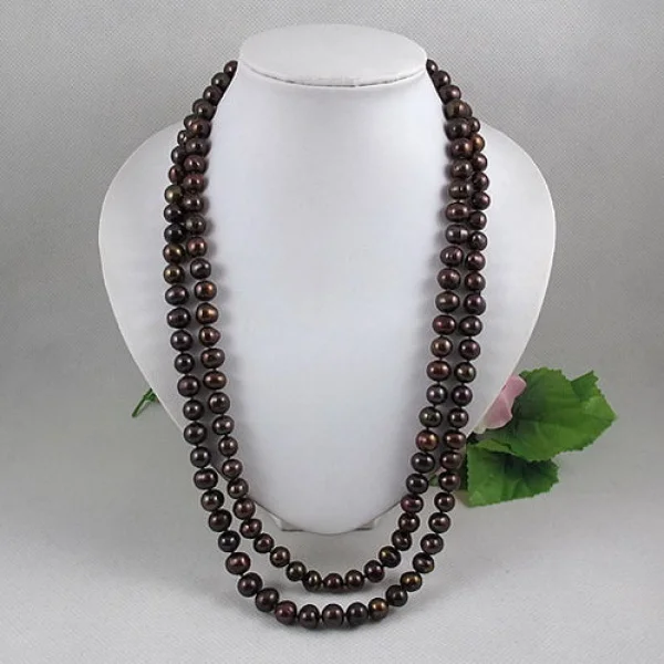 

Pearl Necklace 48 Inch Long Brown Color AA8-9MM Natural Freshwater Fashion Lady's Style Chirstmas Gift Jewelry Free Shipping