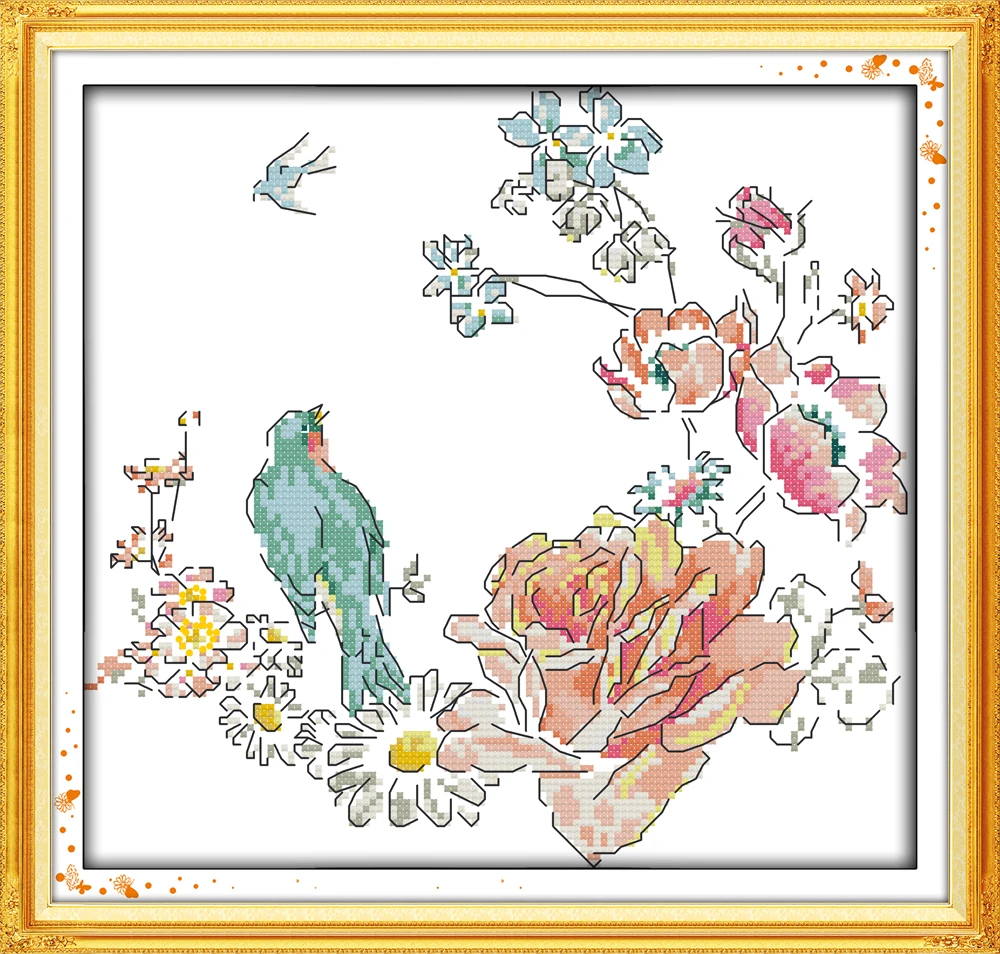 Everlasting Love The Bird And Roses экологический хлопок вышивка крестом 11CT 14CT прозрачный