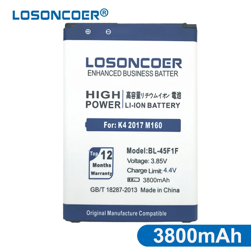 LOSONCOER 3800 мА/ч, BL-45F1F Батарея для LG k8 K4 K3 M160 LG Aristo MS210 2410 мАч X 230 K M160 X240K LV3( версия K8) Батарея