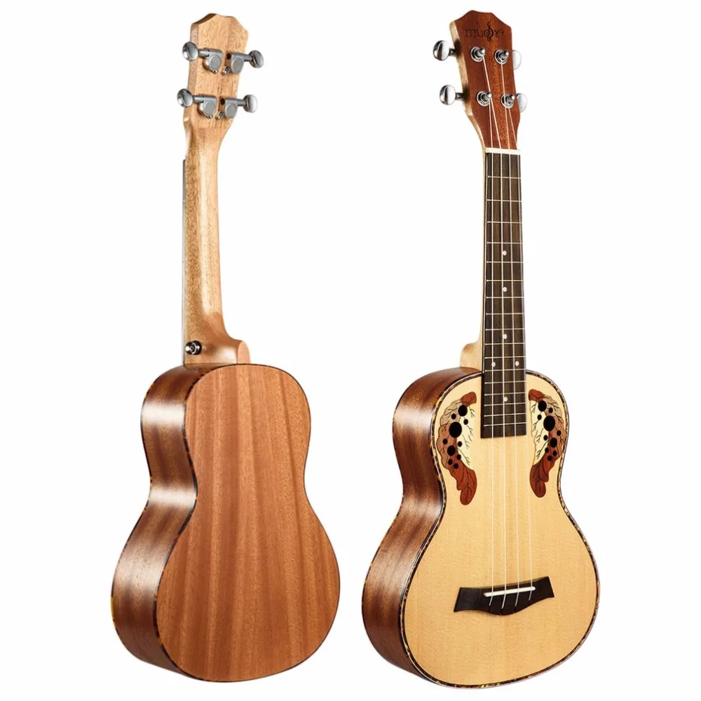

23 Inch Ukulele Carved Pattern Spruce Tree Peach Flower Core Acoustic Guitar Grape Hole Four Strings Guitar 17 Frets Ukulele