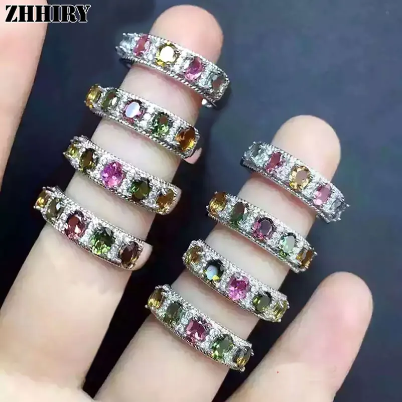

Women natural Tourmaline gem ring 925 sterling silver Lady's gem stone jewelry ZHHIRY