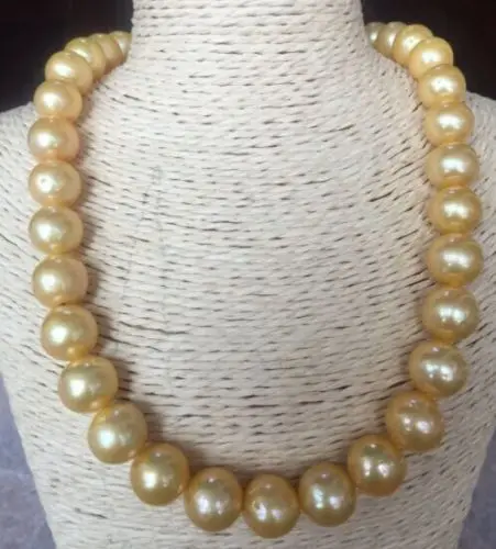 

Free Shipping >>>>>super AAA 13-14mm south sea round gold pearl necklace 18inch 14k