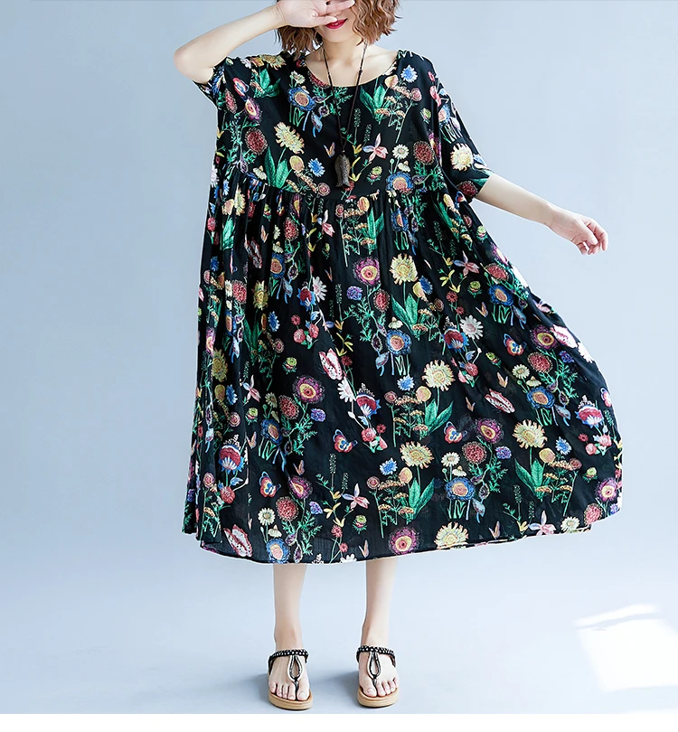 DIMANAF женское летнее платье больших размеров с цветочным принтом, женское элегантное винтажное платье, свободный размер d,, праздничные длинные платья