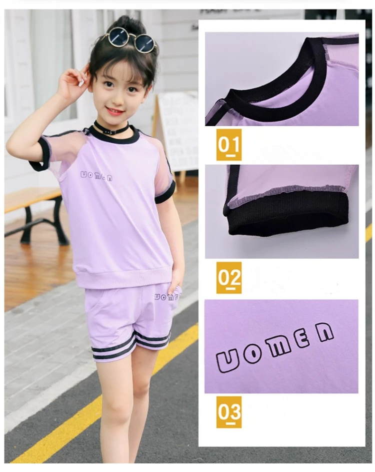 Summer Kids Clothes Sports Suit For Teenage Girls Clothing Sets Fashion Tshirt Shorts Child Tracksuit Active Girls Outfits 2 Pcs (3)