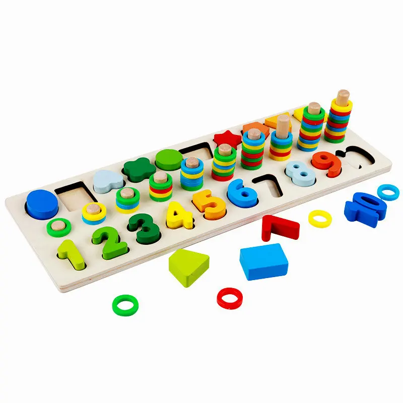 Montessori teaching aids children 2-6 years early education puzzle three in one shape digital logarithmic board toys wooden toys Montessori teaching aids children 2-6 years early education puzzle three in one shape digital logarithmic board toys wooden toys