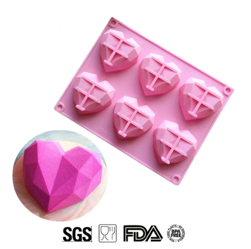 

6 Diamond Love Heart Shape Silicone Mold For Baking Mousse Cake Mold Silicone Forms Pastry Tools Bakery Silicone Molds