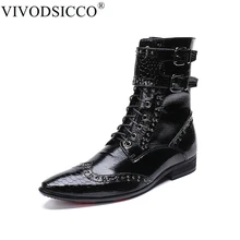 VIVODSICCO/роскошные мужские ботинки до середины икры в британском стиле; ковбойские ботинки из натуральной кожи в байкерском стиле; Формальные Мужские модельные ботинки с заклепками
