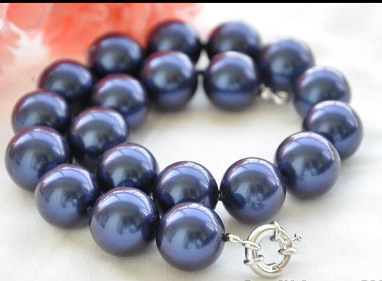 

HUGE 20mm stone-blue round SOUTH SEA SHELL PEARL NECKLACE 17inch AAA style Fine Noble real Natural free shipping