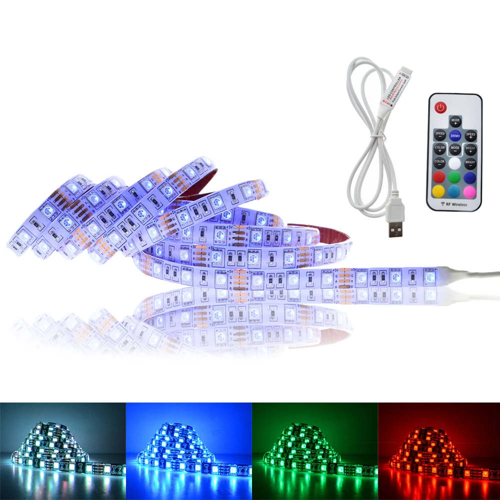 DC 5 В в светодио дный 5050 USB светодиодные полосы светодио дный LED RGB ТВ фон освещение DIY декоративные гибкие ТВ огни 50 см 1м 2м комплект