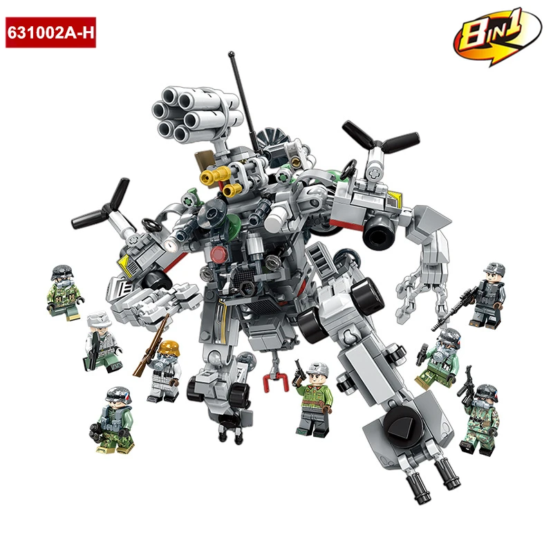 

8in1 Military Justice Action War Mech Robot DIY Building Blocks Army Force Figures Radar Vehicle Artillery Toys For Kids Gifts