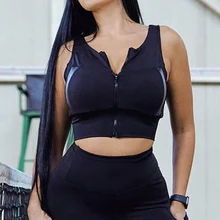 Женский спортивный топ на молнии, жилет, однотонный, спереди, на молнии, сексуальный жилет, тонкий, короткий, для велоспорта, бега, йоги, женский жилет
