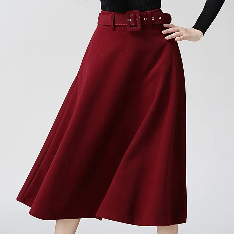 Осенне-зимняя шерстяная длинная юбка для женщин Faldas винтажная тонкая юбка Jupe Femme с высокой талией Элегантная уличная шерстяная юбка для женщин Q1026