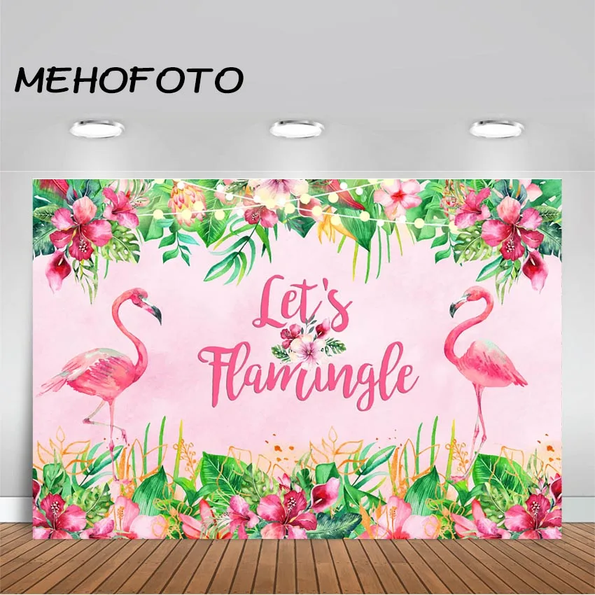 

Flamingo Party Photography Backdrop Summer Tropical Hawaiian Floral Birthday Let's Flamingo Party Banner Background Photobooth