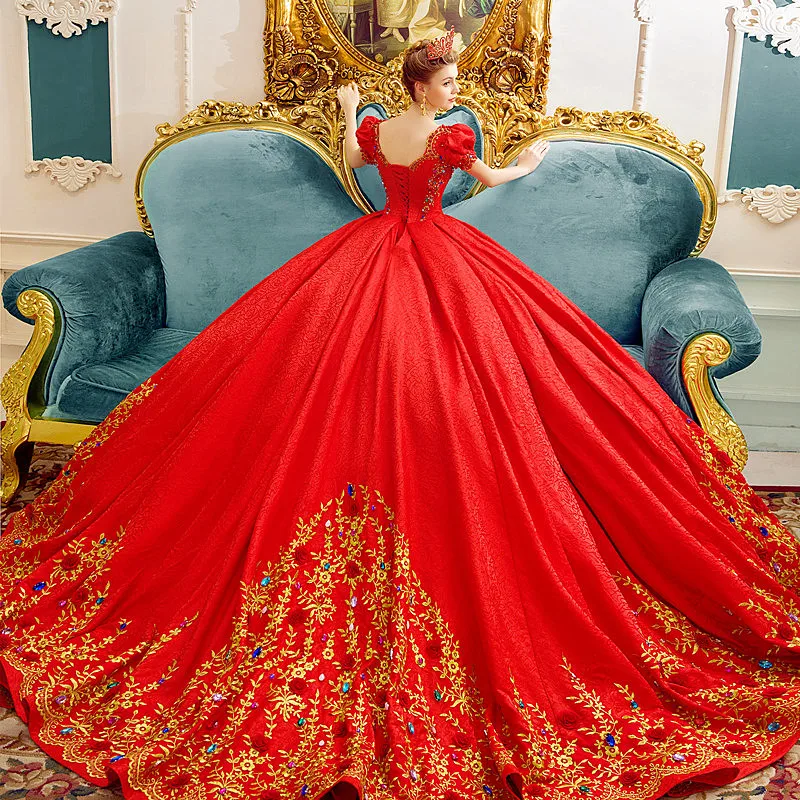 Роскошное красное свадебное платье Lebanon Royal Court с кристаллами и вышивкой