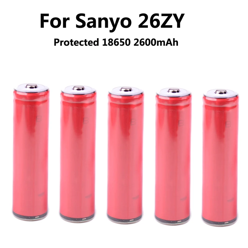5PCS Original 18650 Sanyo Protected 2600mAh Li ion rechargeable battery ...