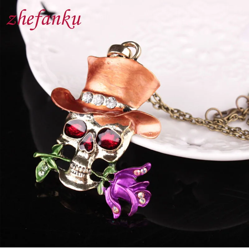 Aliexpress Beli Merek baru Tengkorak Bunga Panjang Kalung Sihir