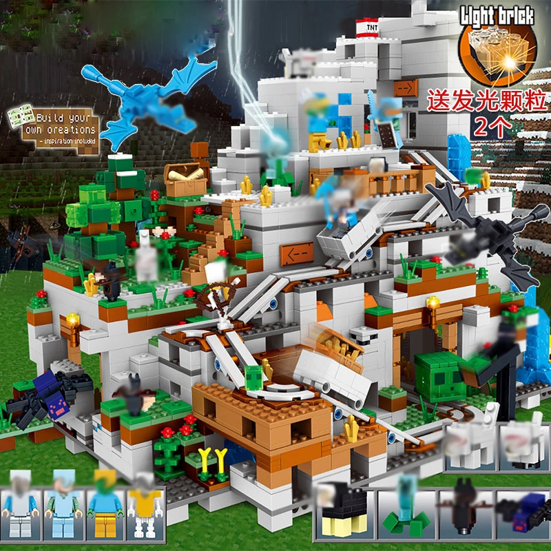 

My world Model Minecrafted Building Blocks Compatible LegoINGLY The Mountain Cave With Elevator Bricks Toys For Children Gifts