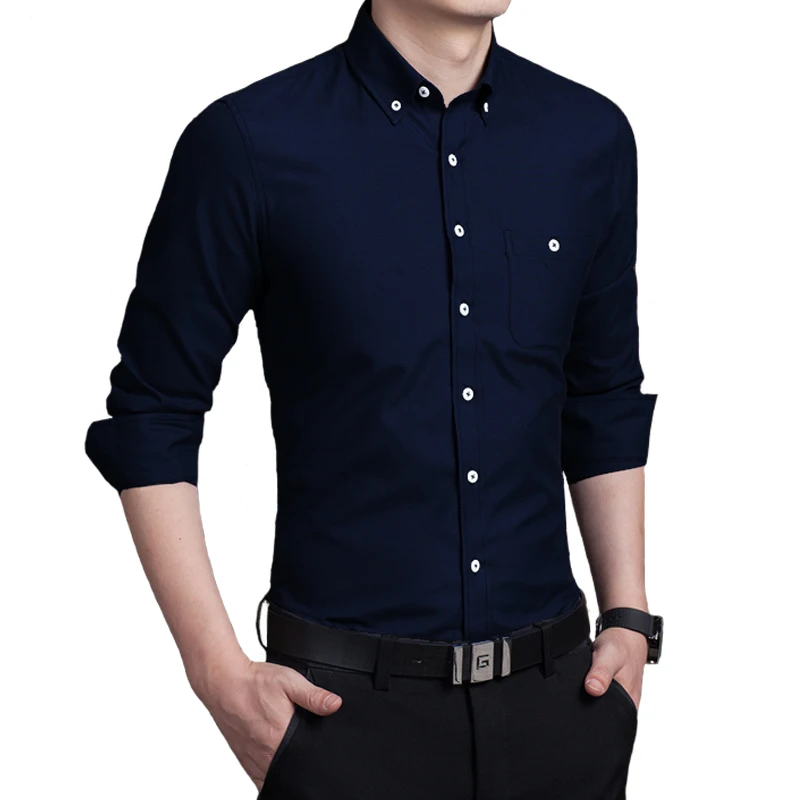 Мужская рубашка с длинными рукавами, Азиатские размеры s-5XL, однотонная мужская рубашка, 7 цветов на выбор, мужская рубашка из ткани Оксфорд