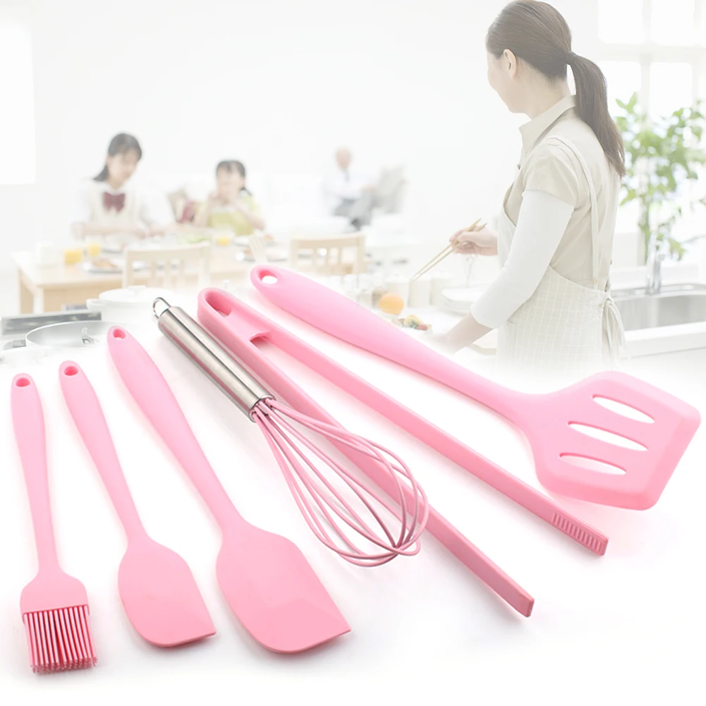 Pink 6-piece Home Kitchenware Scraper Silicone Bakery Kit Baking Kit Kitchen Utensils Shovel