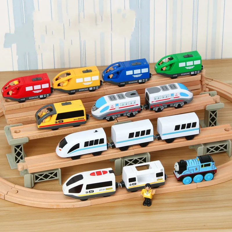

Magnetic Slot Electric Small Train Toys Set Connected with Wooden Train Track Christmas Birthday Gift for Children