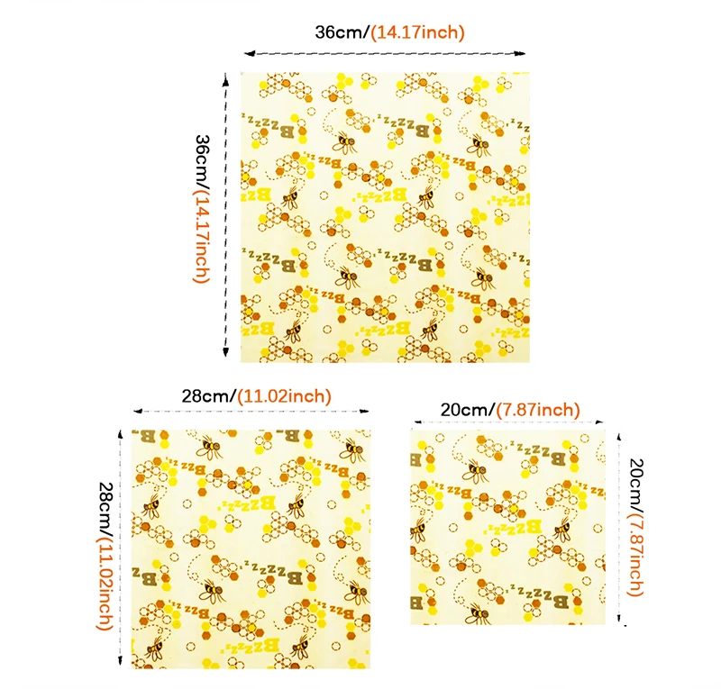 Новинка, 3 шт./набор, Экологически чистая пищевая упаковка, пчелиный воск, пленка, многоразовые пакеты для хранения свежести, растягивающаяся упаковка