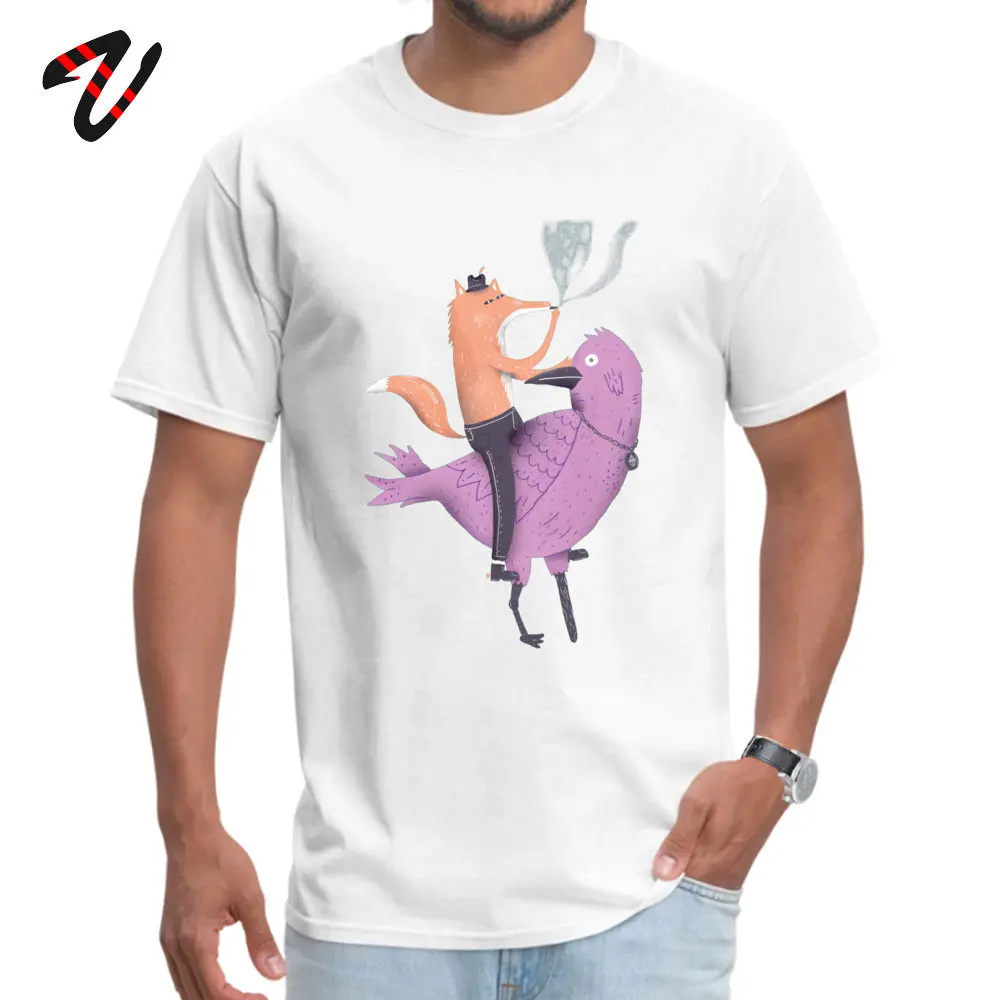 Design 100% Cotton Fabric Men Short Sleeve Tops & Tees Custom Labor Day T-Shirt Europe T Shirts Rife Round Neck The fox and the bird 16911 white