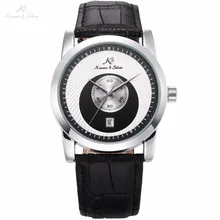 KS Brand Black White Round Special Analog Automatic Men Mechanical Watch Round Date Display Leather Strap Timepiece Gift / KS331
