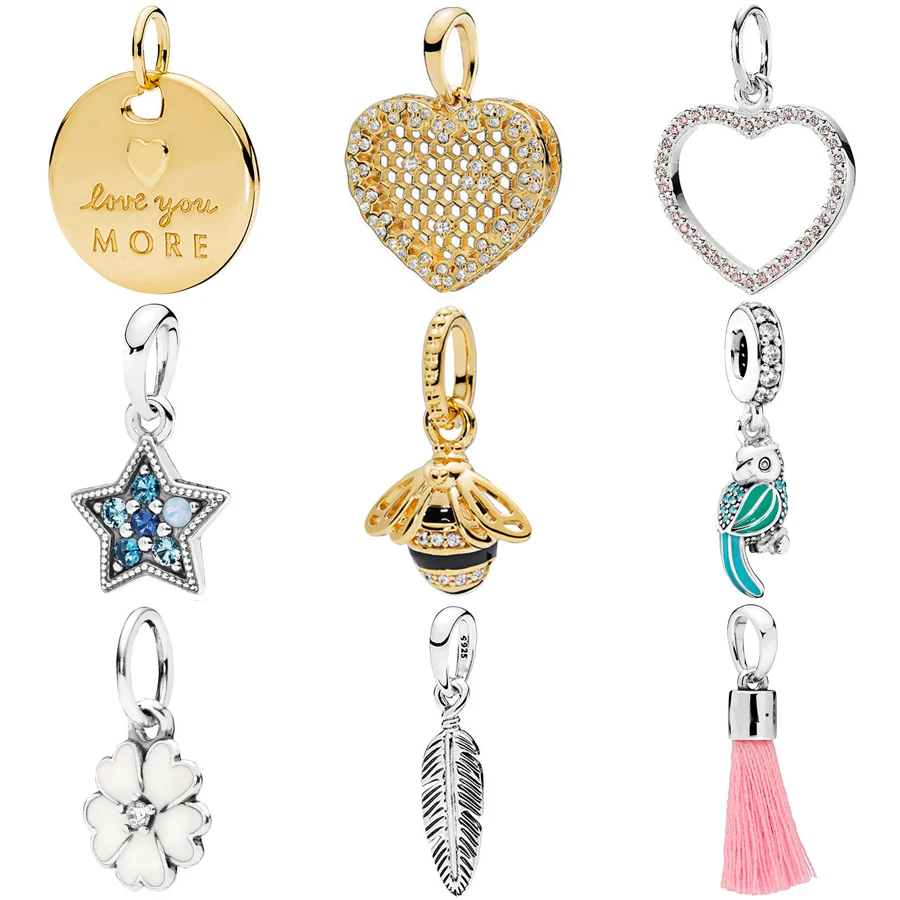 

Authenti 925 Sterling Silver Love Statement Pendant Queen Bee Bright Star Charm Necklace Fit Pandora Necklace DIY Jewelry