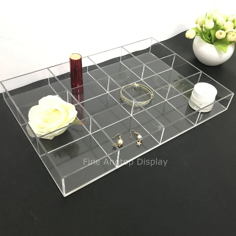 Clear Acrylic Jewelry Tray Display Holder for Earrings, Rings, Necklaces, Jewelry, Cufflinks With 12 Small Compartments clear acrylic jewelry box with 3 drawers velvet jewellery organizer for women earring holder rings case necklaces bracelets