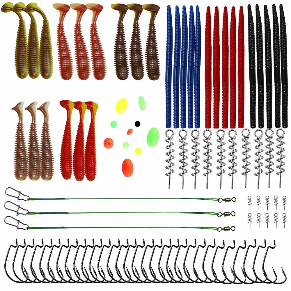 

83PCS/Set Fishing Lures Baits Kit Soft Plastic Lures Rubber Worms Spring Twist Lock Fishing Beads Fishing Accessories