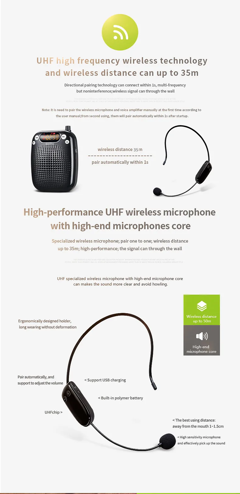 10 Вт UHF беспроводной голосовой усилитель супер голосовое покрытие с высококлассным микрофоном для школы, супер рынка, встречи, обучения и т. Д