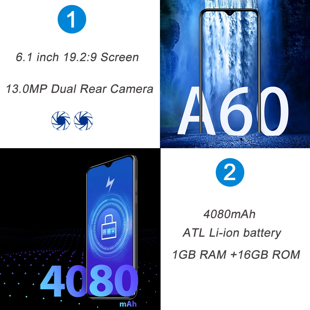 Blackview A60 смартфон четырехъядерный Android 8,1 4080mAh Мобильный телефон 1GB+ 16GB 6,1 дюймов 19,2: 9 экран Двойная камера 3g мобильный телефон