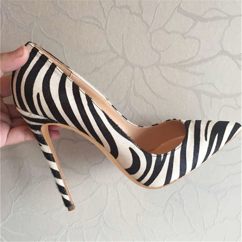 Veowalk Flock Zebra Women Pointed Toe Super High Heels Sexy Ladies Slip On Stilettos Pumps Woman Fashion Thin Heel Party Shoes