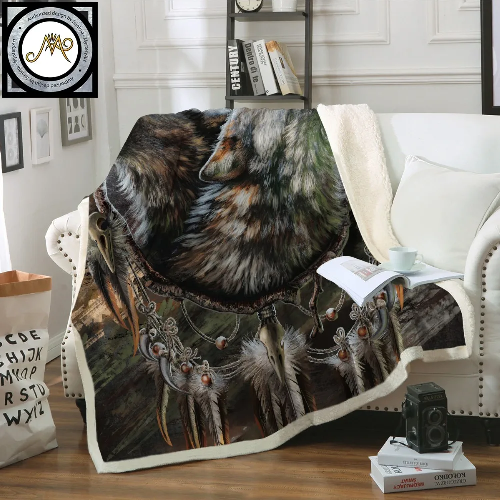 

A Song for the Moons Reflection by SunimaArt Beds Blanket Howling Wolves Bedclothes Sherpa Animal Dreamcatcher Throw Blanket