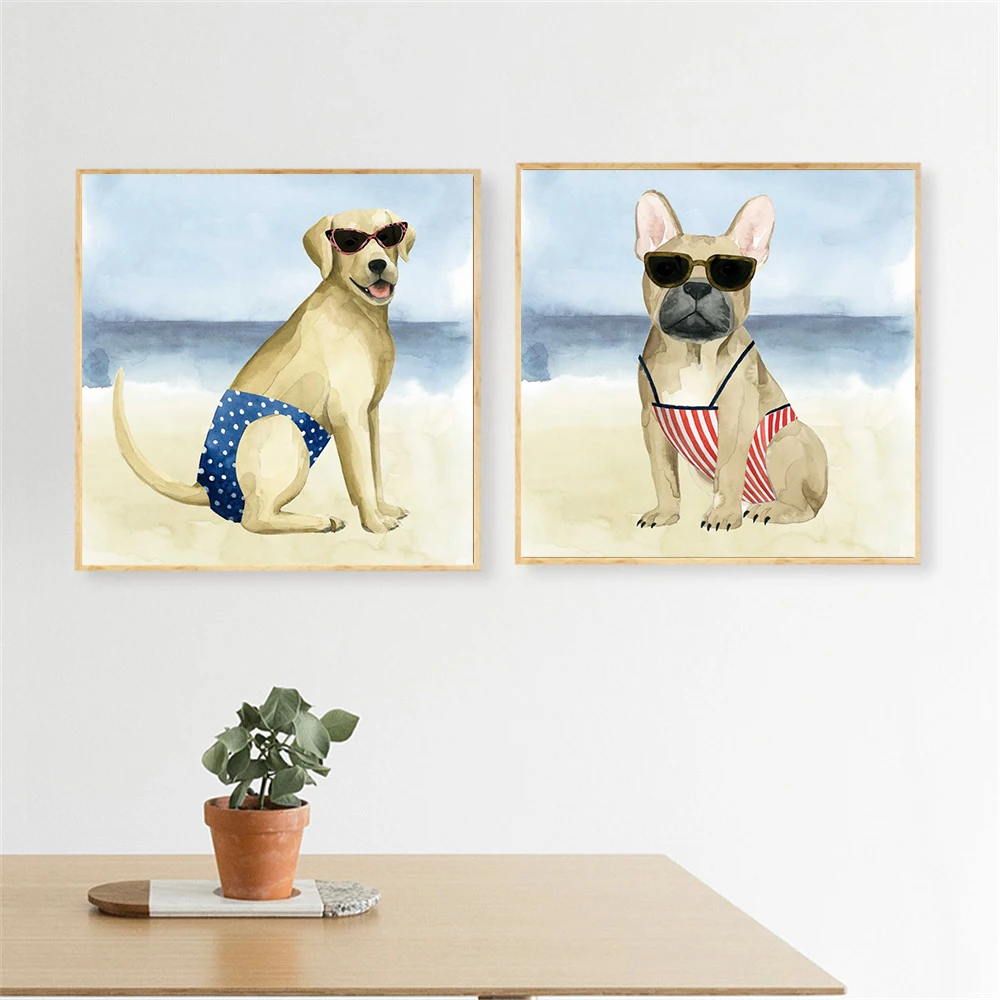 Cute Bikini Dog Poster Prints Funny Animal Wall Print