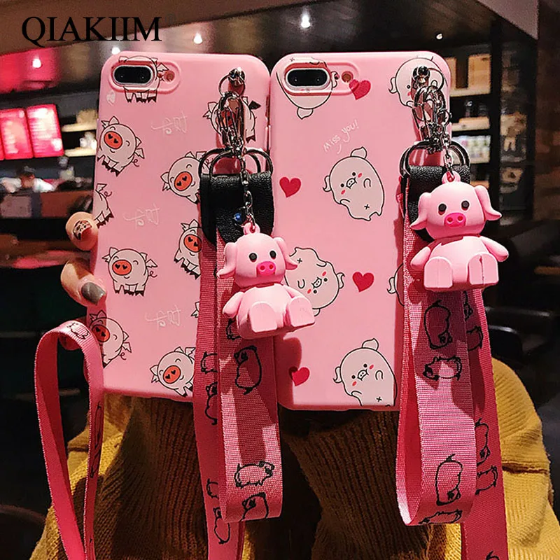 

Pink Cute Cartoon Pig Doll Phone Case For iphone X XS Max XR Case For iphone 7 6s 6 8 plus Cover Kickstand Holder Soft Cases Gel