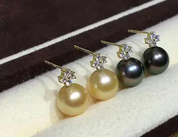 

free shipping charming gorgeous 9-10mm SouthSea pearl earring 18k solid gold