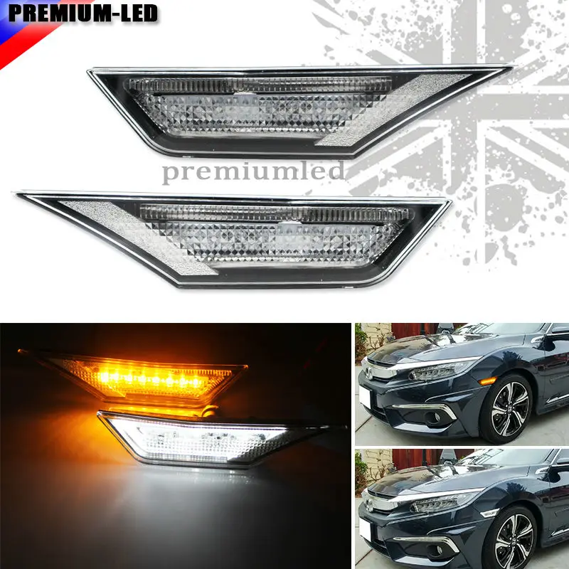 (2) янтарный и Белый светодиодный фонарь OEM JDM прозрачные белые линзы боковые