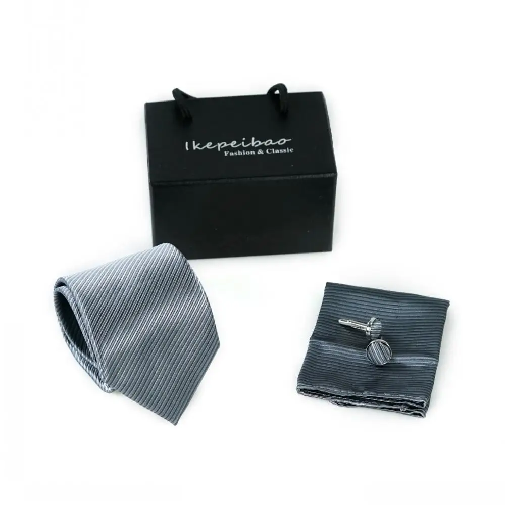 Серый полосатый галстук ЖАККАРДОВЫЙ мужской галстук Gravata Hanky набор запонок носовой платок формальный мужской галстук наборы для свадьбы - Цвет: C8