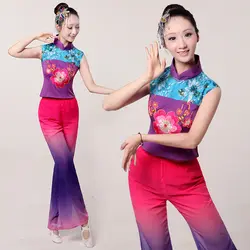 2017 Лидер продаж натуральной Disfraces Китайский классический танцевальные костюмы Yangko вышивка женщина Национальный барабан этап одежда для