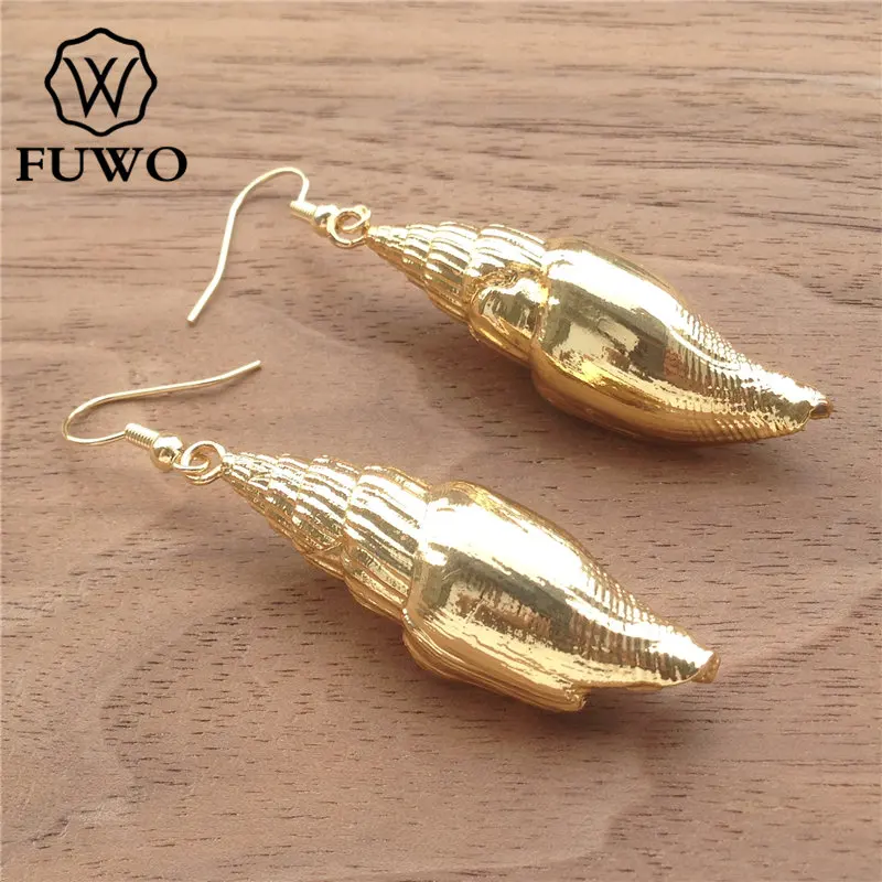 Us 365 Fuwo Natural Spiral Seashell Earrings With 24k Gold Dipped Minimalist Design Ocean Beach Island Long Trumpet Shell Earring Er503 In Drop