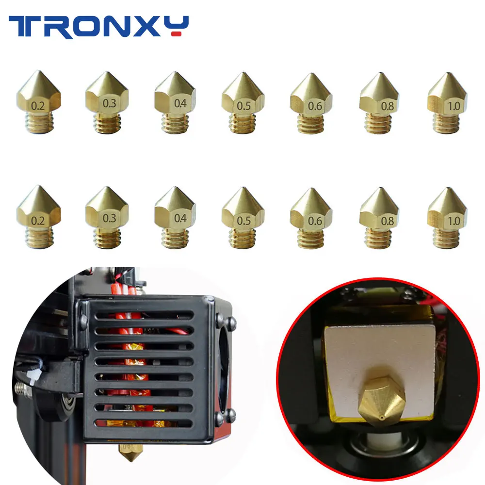 TRONXY 3D-принтеры аксессуары Резьбовая насадка 0,2 мм 0,3 мм 0,4 мм 0,5 мм 0,6 мм 0,8 мм 1,0 мм для 1,75 мм нить металлический Запчасти
