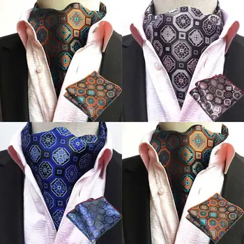 

Men Retro Flower Geometric Cravat Ascot Necktie Matching Hanky Pocket Square Set HZTIE0239
