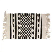 Ручной тканый черный белый хлопок кисточки ручной работы коврики прочные машины моющийся коврик для гостиной/спальни/прихожей/кухни