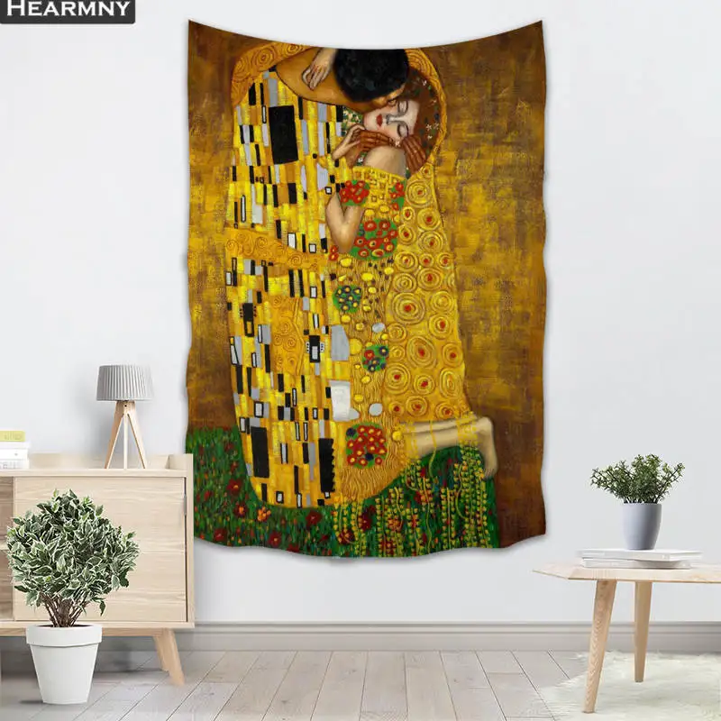 

Custom The Kiss Gustav Klimt Wall Tapestry Home Decorations Wall Hanging Forest Tapestries For Bedroom 130x150CM,140x250CM