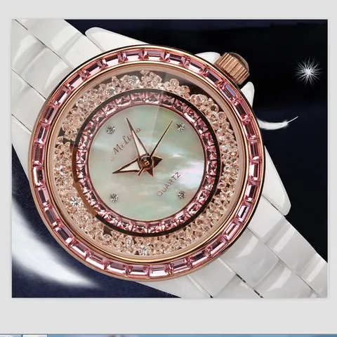 Marca de Luxo Areias de Cristal Pulseira de Cerâmica Relógio de Pulso Melissa Mulheres Relógio Jóias Shell Cheio Relógios Movimento Japão Quartz Montre