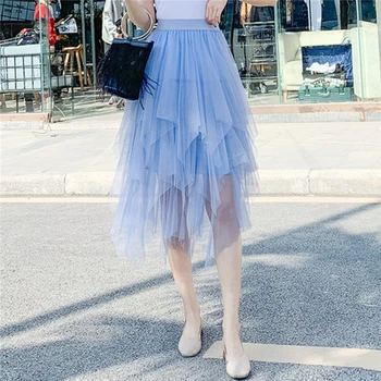 

High Waist New Fashion Women Irregular Tulle Skirt Women Summer Pleated Mesh Summer Dress Party Petticoat Ball Gown