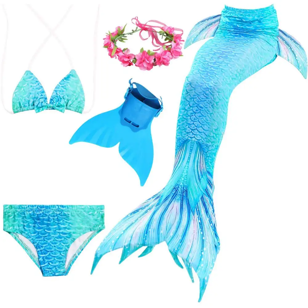 

Girls Swimmable Mermaid Tail for Swimming Bating Suit Kids Mermaid Costume Swimsuit can add Monofin Fin Goggle with Garland